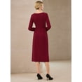 thumbnail image 5 of DARING DIVA Knee Length Pencil Long Sleeve Tie Waist Sheath Dress S Dark Red, 5 of 6