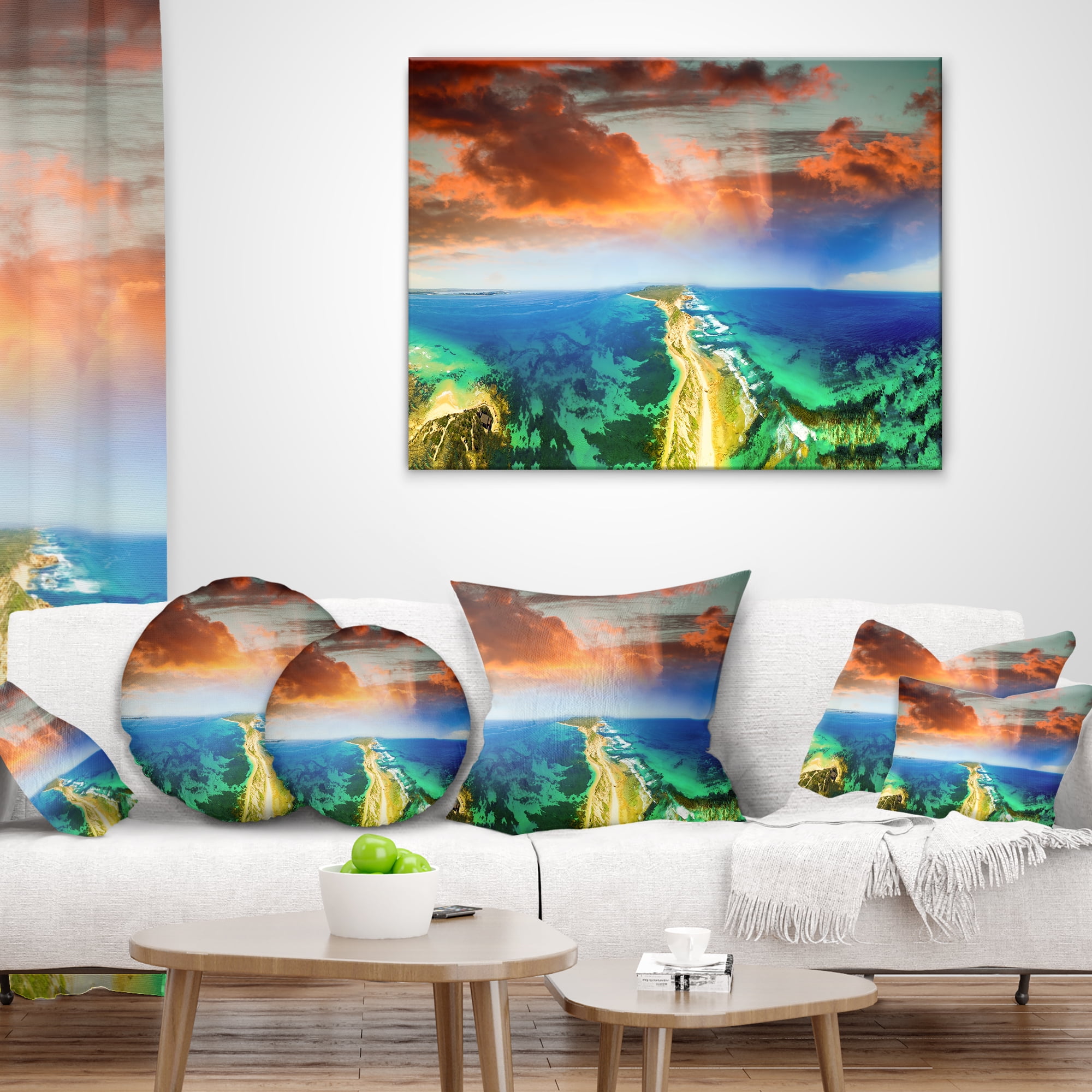 Designart Green Fort Nepean Road from Helicopter - Landscape Printed Throw Pillow - 12x20