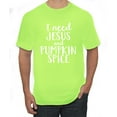 thumbnail image 1 of Wild Bobby I Need Jesus & Pumpkin Spice Inspirational/Christian Men Graphic Tee, Safety Green, Large, 1 of 6