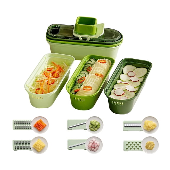 6-in-1 Kitchen Slicer & Shredder for Cheese, Vegetables, Fruits - Dishwasher Safe, Non-Slip Base,
