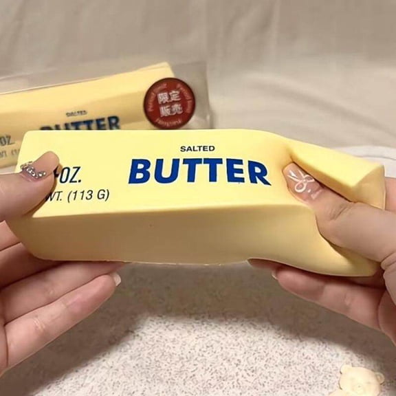ValHome 1CPS Butterstick Butter Squeeze Toy – 6.3" 4oz Realistic Butter Stick Stress Relief Toy, Slow Rising Soft Fidget Desk Toy - Funny Food-Themed Anxiety Relief Gift for Kids Adults