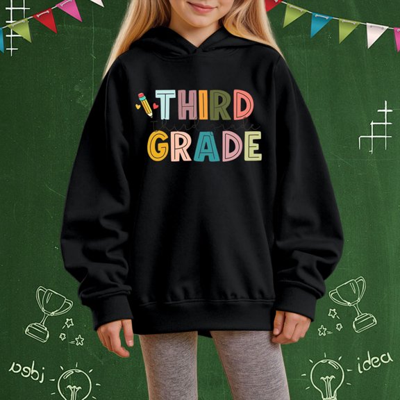 Hpapadks Girls Hoodies Girls School Graphic Hoodie Casual Winter Top Wear Girls Sweatshirt Black 5-6 Years
