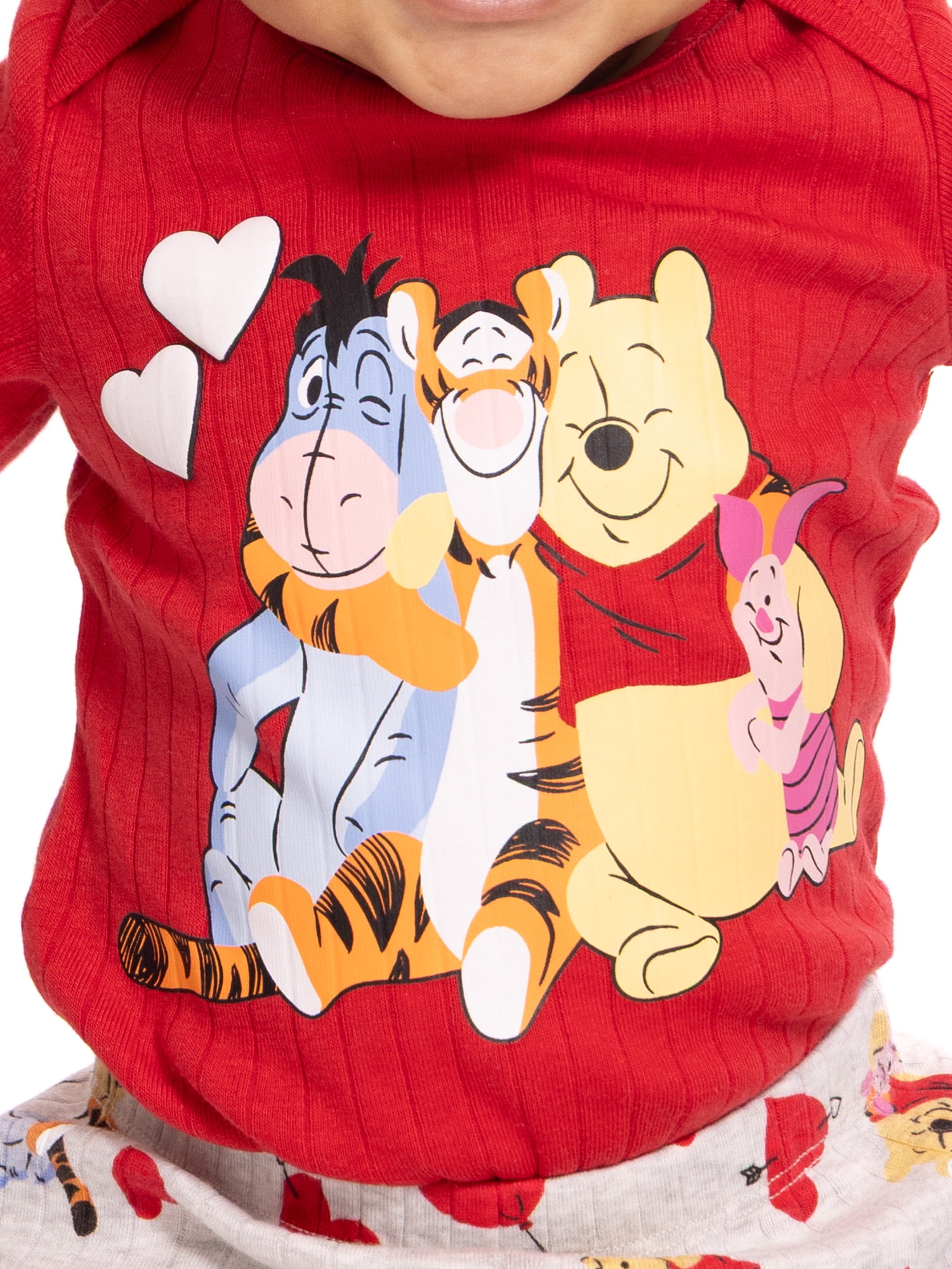 Winnie the Pooh Baby Girls Valentine's Day Long Sleeve Bodysuit with Matching Joggers, 2-Piece Set, Sizes Newborn-12M