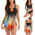 thumbnail image 2 of Ladies Fashion Multicolor Gradient Color Minimalistic Swimming Pants Sling Womens Split Swimsuit, 2 of 9