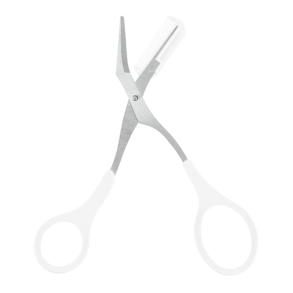Unique Bargains Eyebrow Trimmer Scissors Comb Stainless Steel White