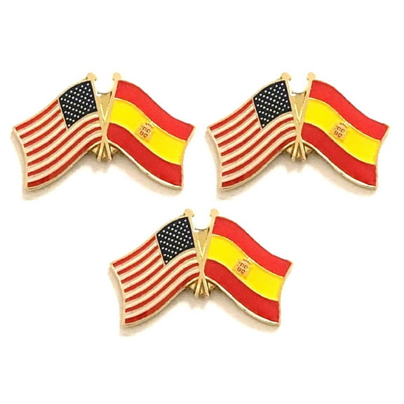 Spain & US Crossed Double Flag Lapel Pins, Pack of 3