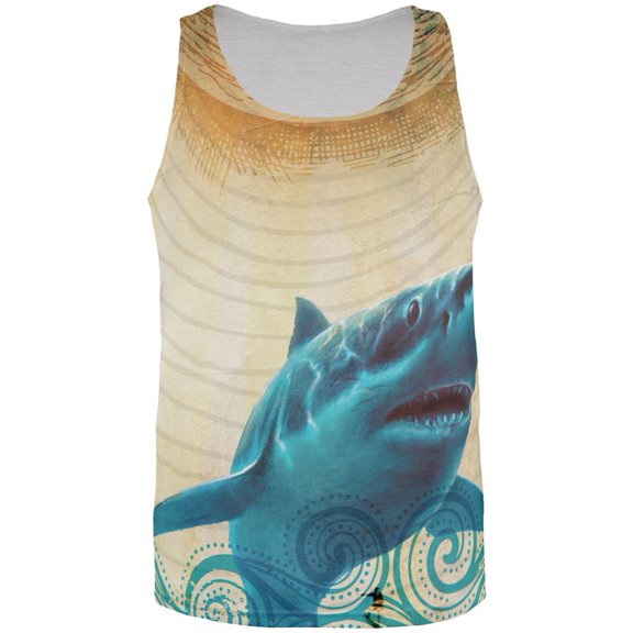 Great White Shark in Waves All Over Mens Tank Top Multi X-LG