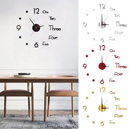 sunsanly Frameless 3D Wall Clock Modern Non Ticking Silent Living Room Bedroom Indoor Acrylic Digital Analog Clock Home Decoration Birthday Gift