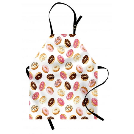 Food Apron American Traditional Classic Breakfast Fast Food Dessert Sweet Tasty Donuts Art Print, Unisex Kitchen Bib Apron with Adjustable Neck for Cooking Baking Gardening, Multicolor, by