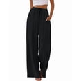 thumbnail image 2 of Wiholl Wide Leg Pants for Women Linen Pants Palazzo Drawstring Elastic Waist Trousers with Pockets Fall Beach Vacation Clothes, 2 of 8