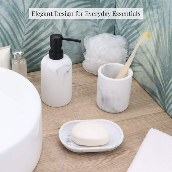 4-Piece White Marble Bathroom Accessory Set