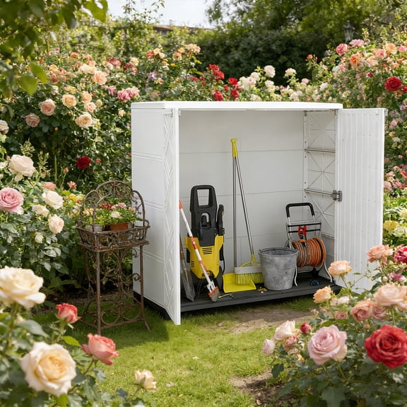 SEWOART Weatherproof Outdoor Cabinet, White, Space Saving and Easy Assembly(Excluding Shelves)