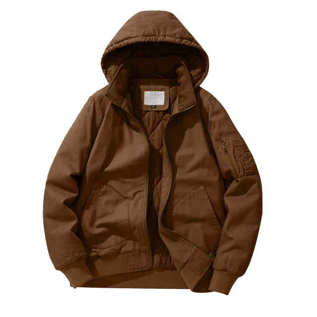 Dvprdro Jackets for Men Man Solid Color Leisure Pocket Zipper Hooded Long Sleeves Jacket Loose Coat
