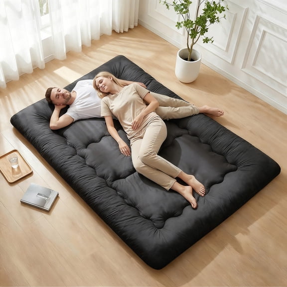 Beddle 3.94 in Memory Foam Floor Futon Twin Mattress, Foldable Roll-Up Tatami Bed with Storage Bag for Adults, Guest Room & RV, Black