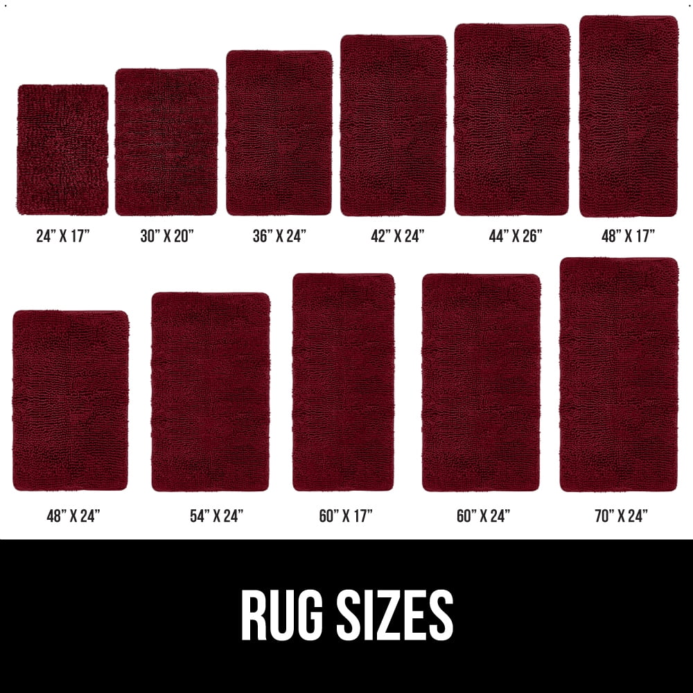 GORILLA GRIP Chenille Bath Rug 30x20, Rubber Backing Quick Dry Washable Microfiber Mats, Burgundy