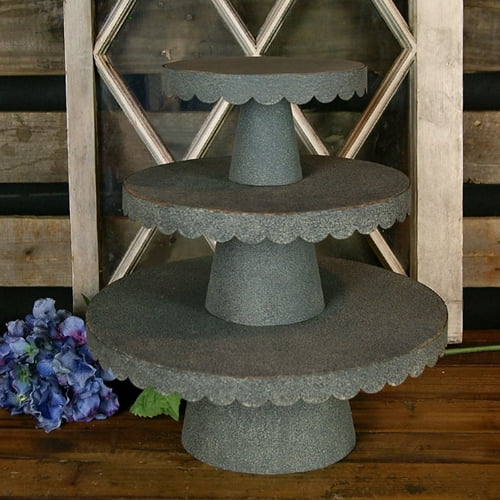 Cake & Candy Displays Scalloped Cake Tray Stand Rustic Galvanized Metal 3 PIECES
