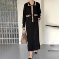 thumbnail image 2 of BangWanChi Long Sleeve Dresses for Women Fall Ladies' And Winter Retro Lapel Contrasting Color Button Patchwork Pleated Knit Dress, 2 of 5