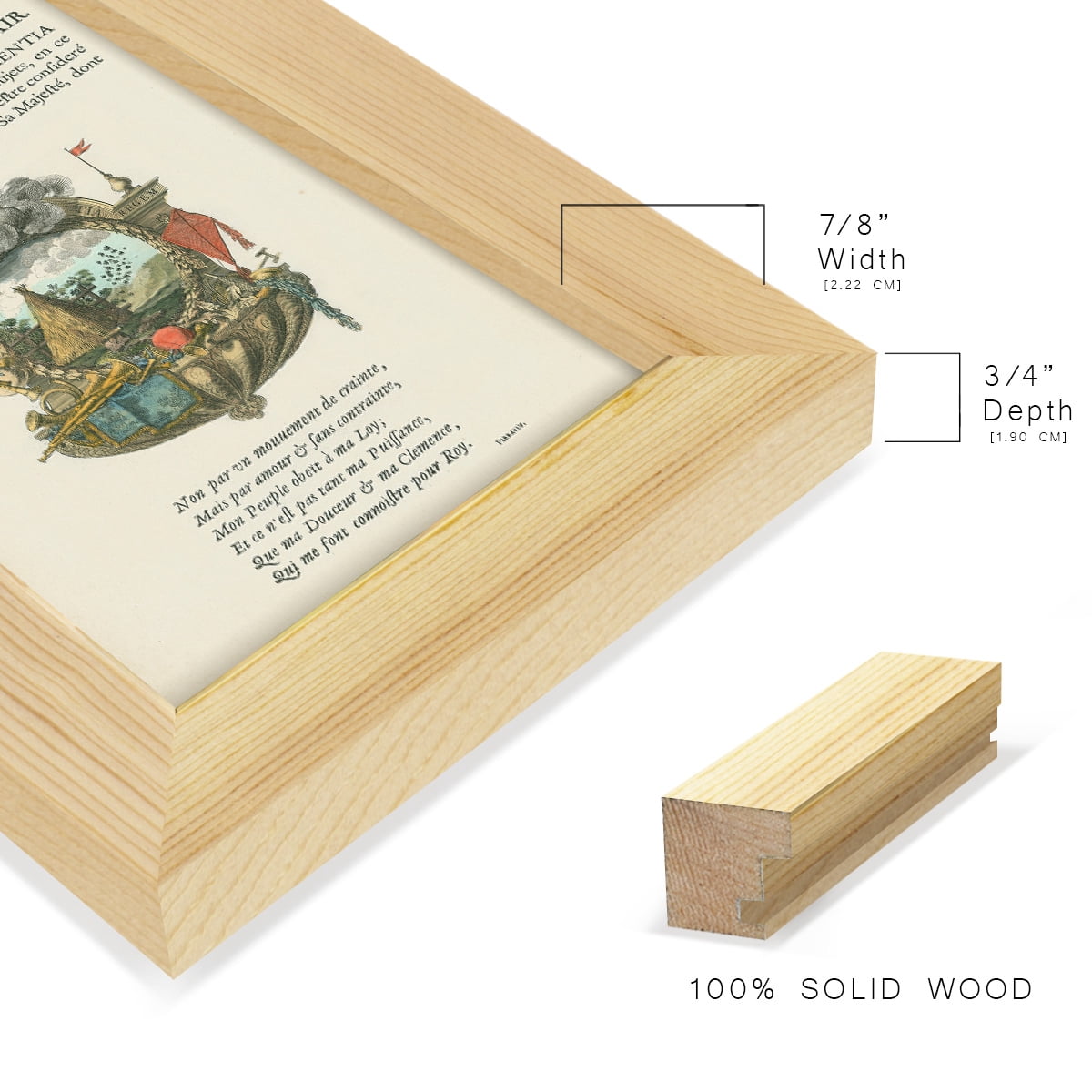 Printed Embellished Bookplate III - Framed Print w/glass - Natural Wood