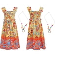 thumbnail image 1 of Linjinx Robe d'Été Décontractée pour Filles avec Collier Imprimé Floral Boho Robe de Plage Jaune&Orange 120, 1 of 6