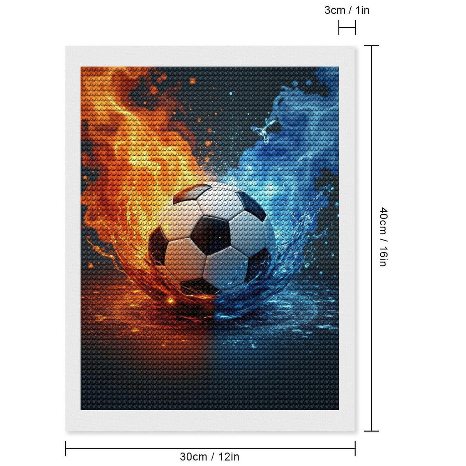 Diamond Art Kits for Adults, Soccer Ball Fire Water Elements 5D Diamond Painting Kits for Adults Beginners, DIY Full Drill Diamond Painting, Gem Art and Crafts 12x16