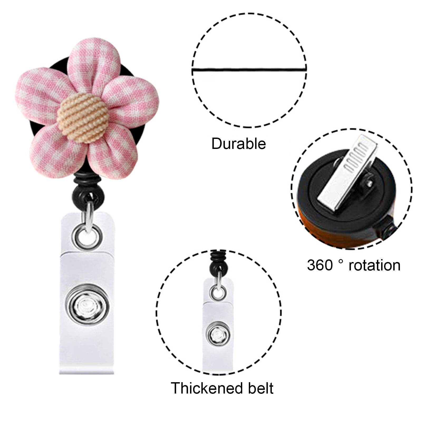 Biplut Badge Holder Rotating Pull Clasp Design Sackcloth Retractable Flower  Decorative Badge Reel School Supplies (D)