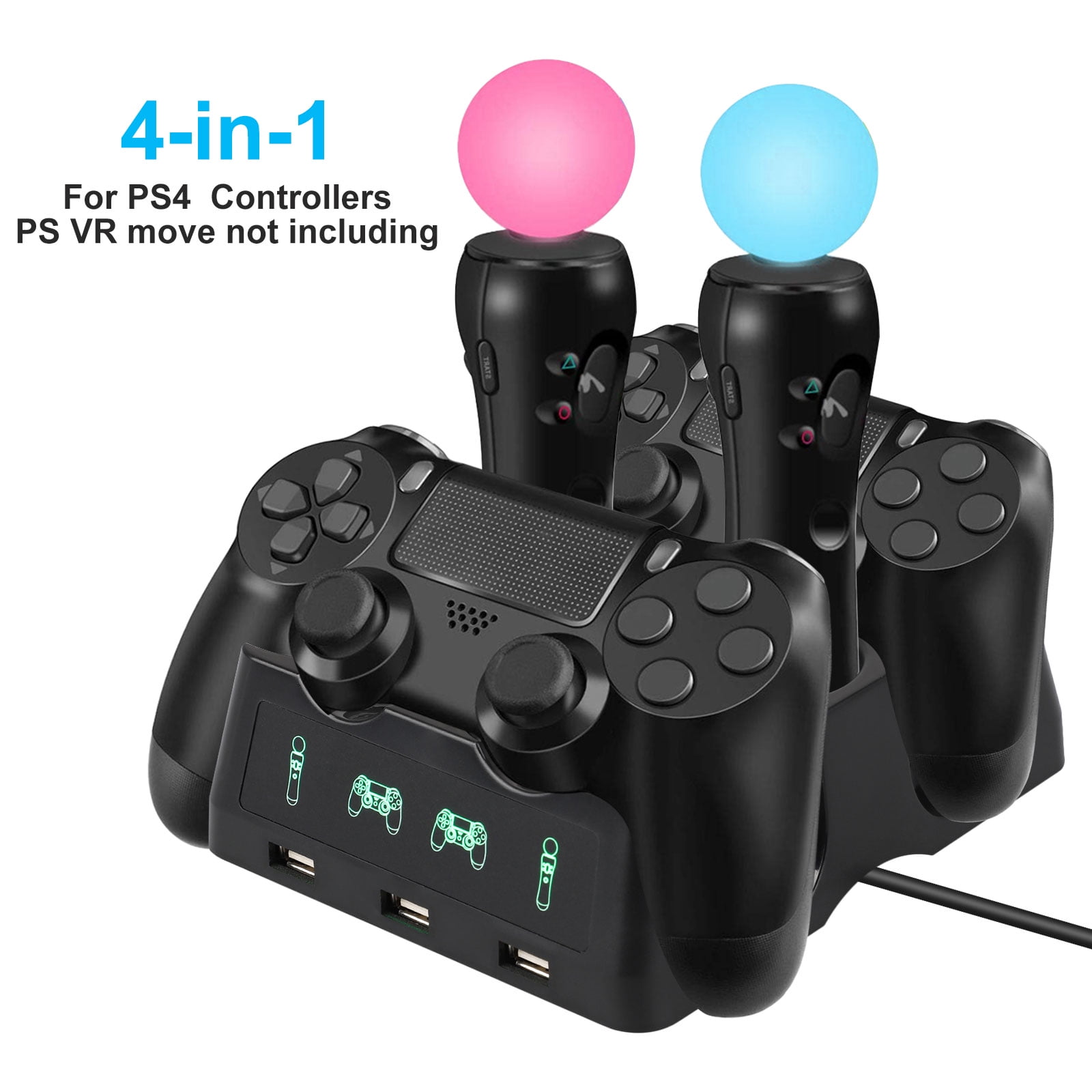 patrice Forbindelse forhold 4-in-1 Controller Charging Dock Station Stand for Playstation PS4/MOVE/PS4  VR Move, EEEkit Quad Charger for PS4 Move Controller and VR Move, Black -  Walmart.com