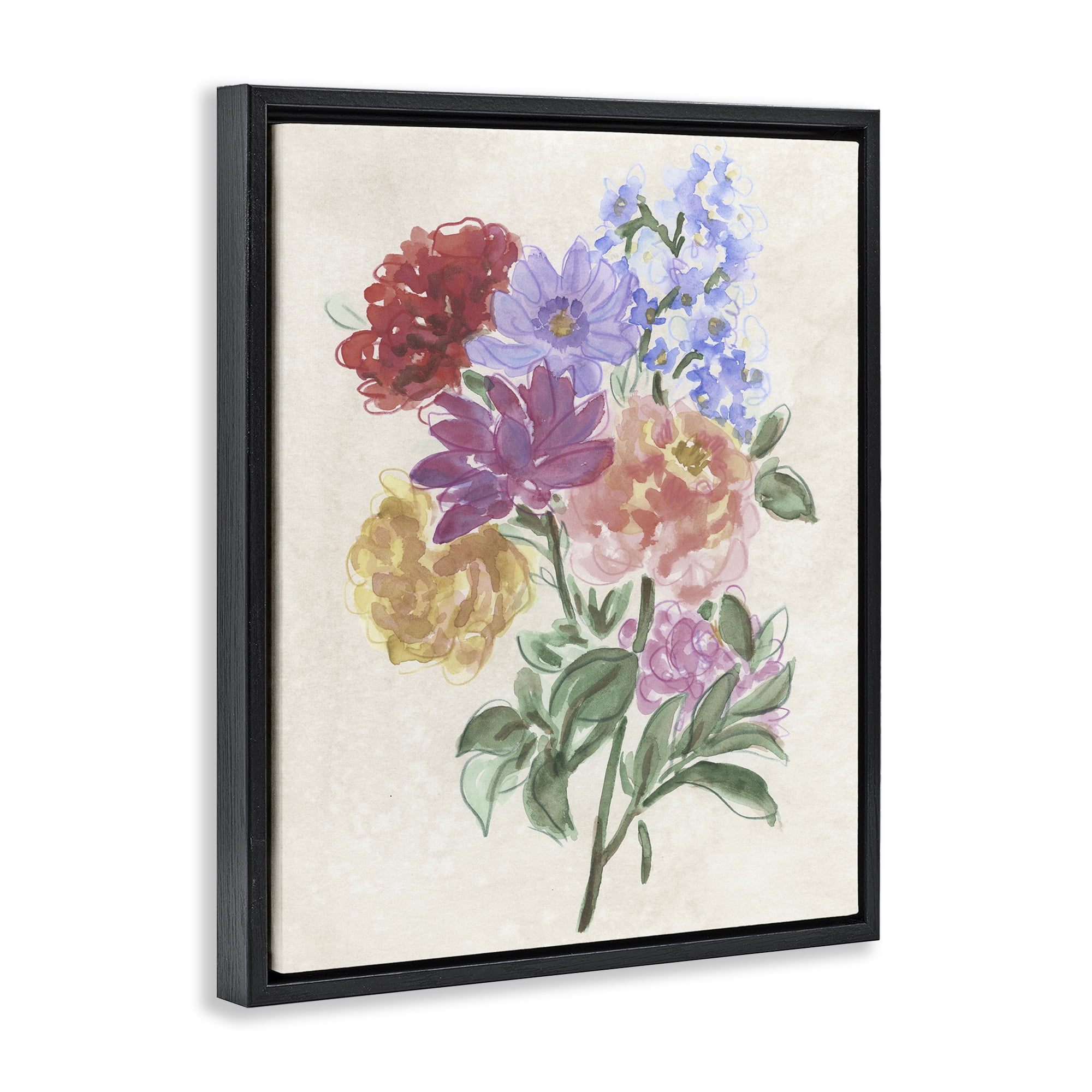 Stupell Industries Blooms On Parchment Black Framed Floater Canvas Wall Art, design by June Erica Vess