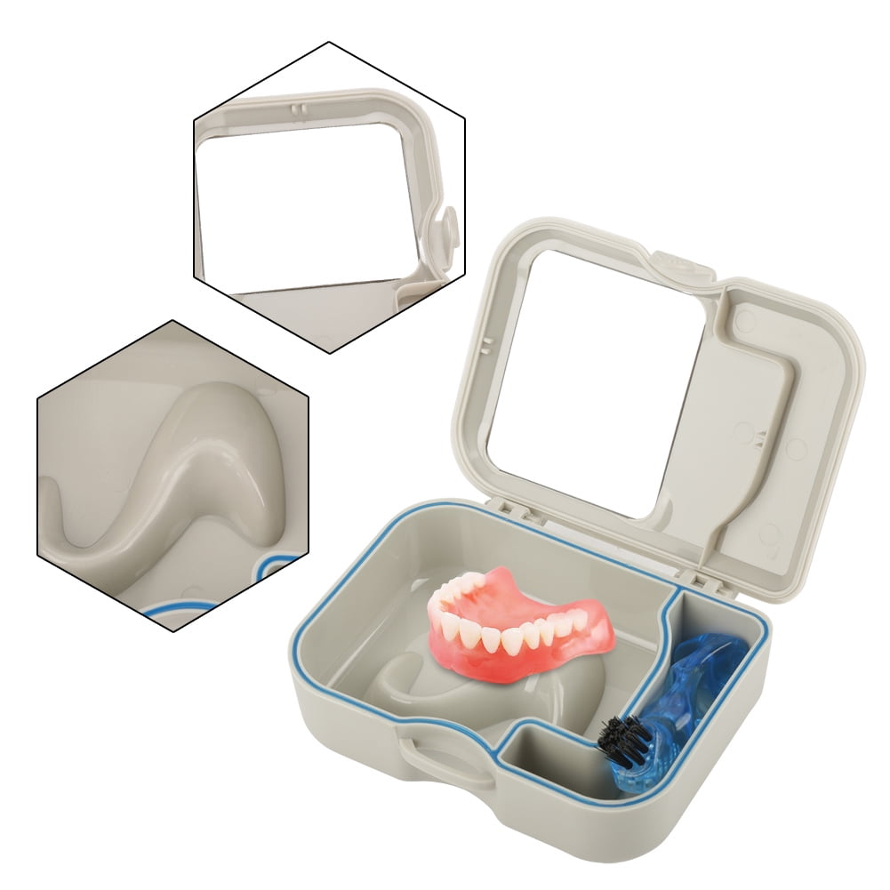 Tebru 1pc Denture False Teeth Storage Box Case With Mirror and Clean