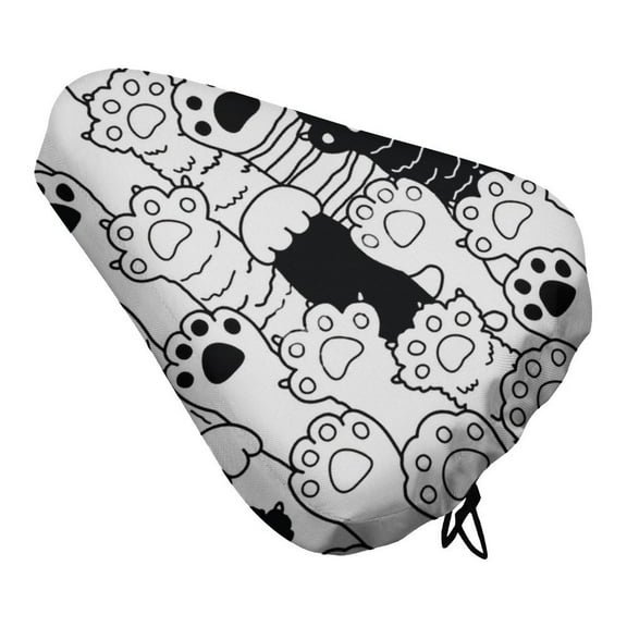 White And Black Paws Bike Seat Cover Waterproof and Dustproof Adjustable Soft Saddle Cushion Covers