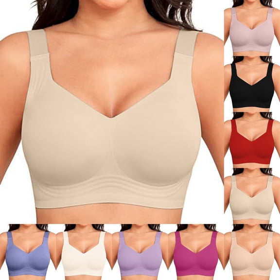Siminsem Wireless Full Coverage Plus Size Bra for Older Women Supportive No Underwire Seamless Everyday Comfortable Wide Straps Back Smoothing Lifting Breathable Support Bra, White,L