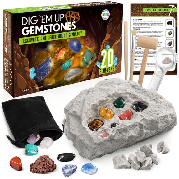 LotFancy Gemstone Dig Kit, 20 Real Gem, Science Kit for Kids Ages 8 , Gift for Boys, Girls, Teens