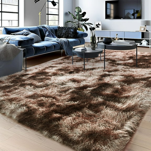 Conbriboy Large washable rug Shaggy Nursery Area Rug for Baby Toddler Princess Room area rug for living room 5x7ft Tie-dye brown