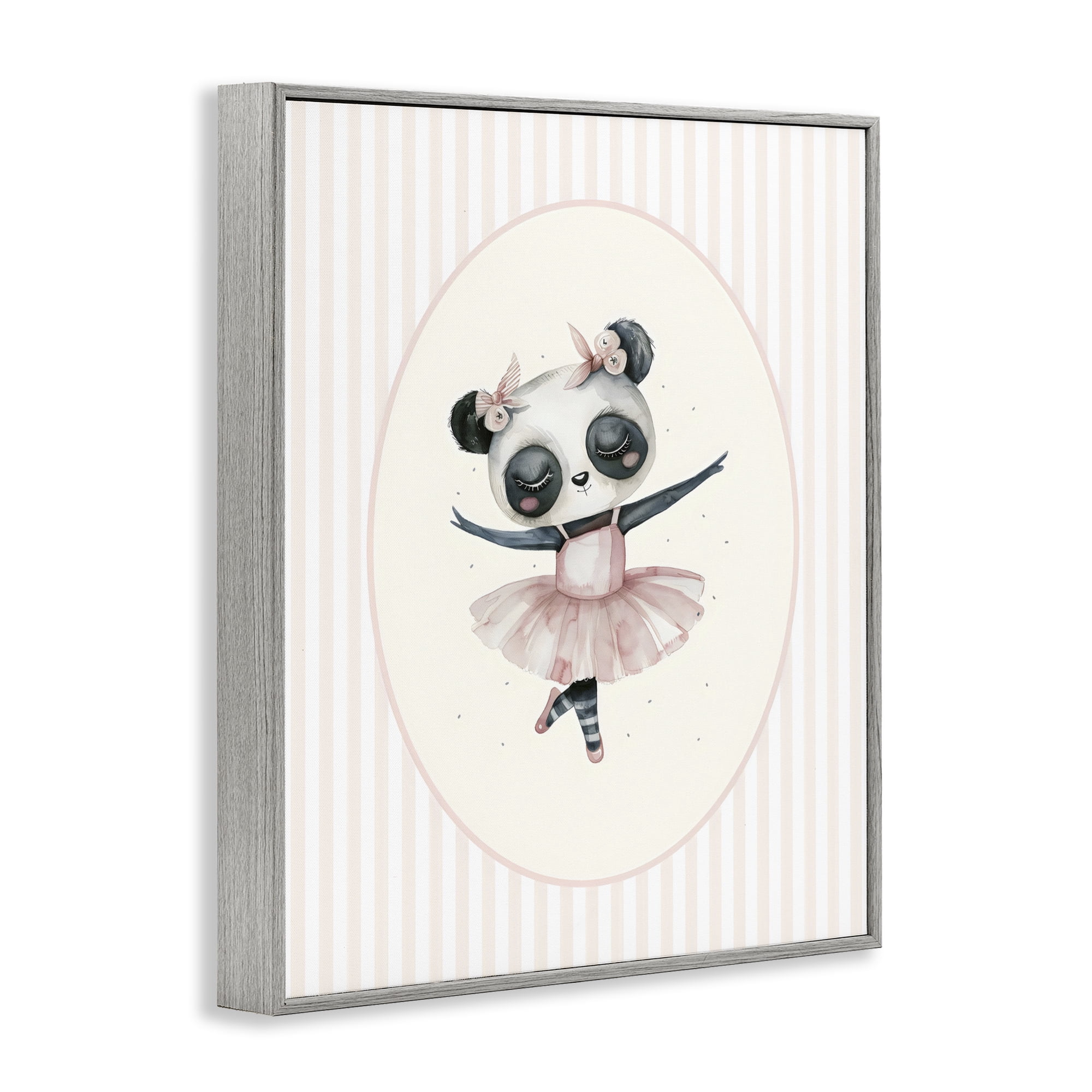 Stupell Industries Nursery Ballerina Panda Striped Gray Framed Giclee Art, design by LSR Design Studio