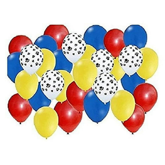 32 pc Set: Paw Party Balloons - Red, Yellow, Blue, Paw Print