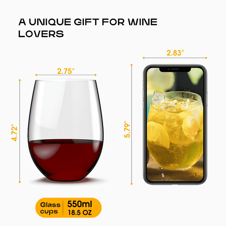 Stemless Wine Glasses Set 4 (18 oz) – Hand-Blown Crystal  Lead-Free Short Wine Glasses – Elegant Modern Round Wine Glasses for  Hosting Parties: Wine Glasses
