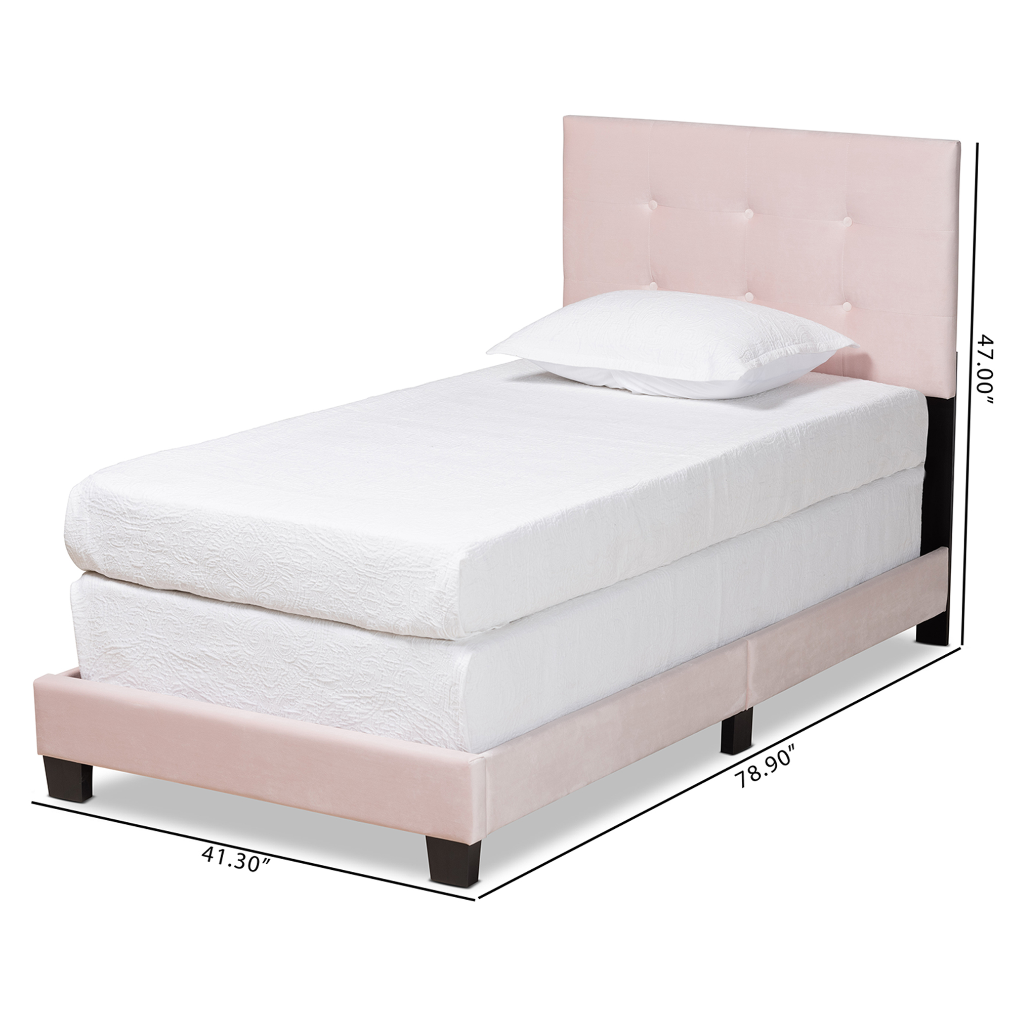 Baxton Studio Caprice Contemporary/Modern Velvet Tufted Panel Bed, Twin, Light Pink/Black