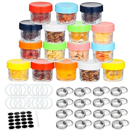 Cibeat 16 PACK Mini Mason Jars Glass Canning Jars, 4 OZ Jelly Jars With Regular Lids, Ideal for Honey, Jam, Wedding Favors, Shower Candle, Baby Food, Small Spice Jars