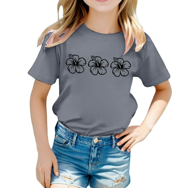 T-shirts Décontractés Imprimés à Col Rond à Manches Courtes pour Petites Filles, Chemises Décontractées pour Enfants, Taille 8-9T