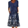 thumbnail image 1 of Frontwalk Women Casual Crew Neck Sundress Pockets Swing T Shirt Dress Color Stitching Summer Dresses, 1 of 2