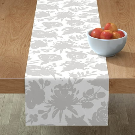 

Cotton Sateen Table Runner 90 - Gray Floral White Vintage Style Monochrome Flowers Watercolor Girl Nursery Curatins Coverings Kids Print Custom Table Linens by Spoonflower
