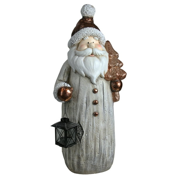 Northlight 23,75" Père Noël Blanc et Bronze avec Bougie Chauffe-Plat Lanterne Figure de Noël