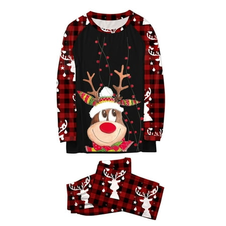 

CAICJ98 Christmas Gifts For Mom Family Christmas Pajamas Matching Sets Xmas Elk Reindeer Printed Pjs Plaid Long Sleeve Tops and Pant Holiday Sleepwear