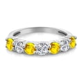 thumbnail image 2 of Gem Stone King 925 Sterling Silver Round Yellow Sapphire E-F Lab Grown Diamond Anniversary Ring for Women (1.15 Cttw, Gemstone Birthstone, Available in Size 5, 6, 7, 8, 9), 2 of 4