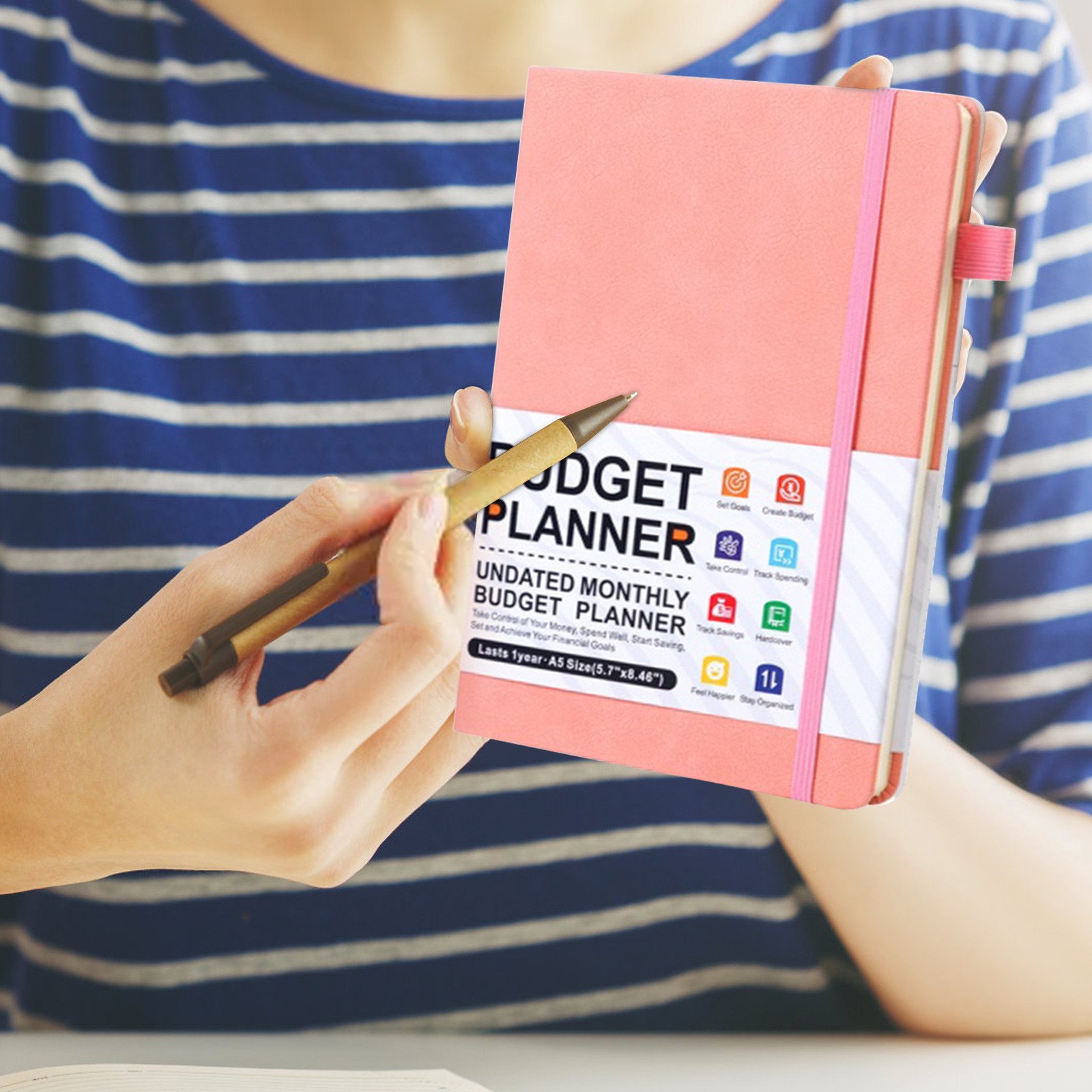 Budget Planner and Monthly Bill Organizer 9 X 6 Inch Pink Undated Monthly Planner Hardcover Budget Notebook for Expense Tracking Goal Planning 1 Pack