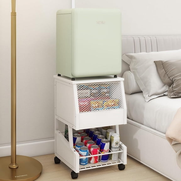 PUNCIA Compact Refrigerator Stand with Beverage Storage and Wheels Rolling Personal Fridge Cooler Table Mini Fridge Stand Small Refrigerator Cart for Dorm Home Office Bedroom