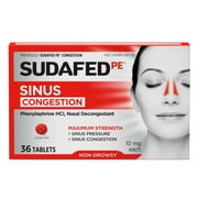 Sudafed PE Max Strength Non-Drowsy Sinus Decongestant Tablets, 36 Count