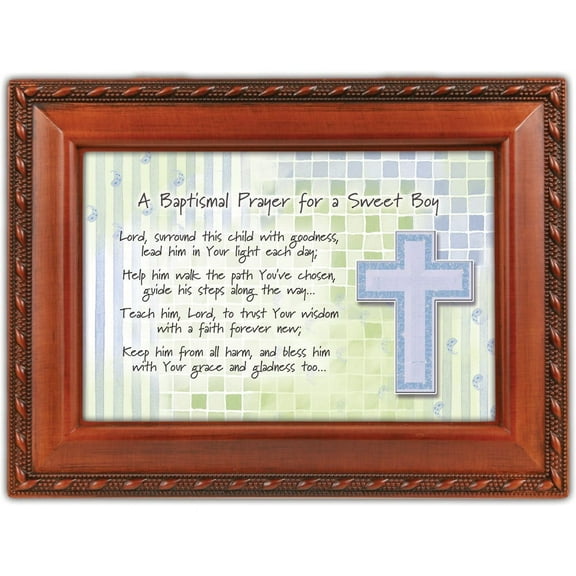 Cottage Garden Baptismal Prayer Lead Him Woodgrain Rope Trim Jewelry Music Box Plays Jesus Loves Me
