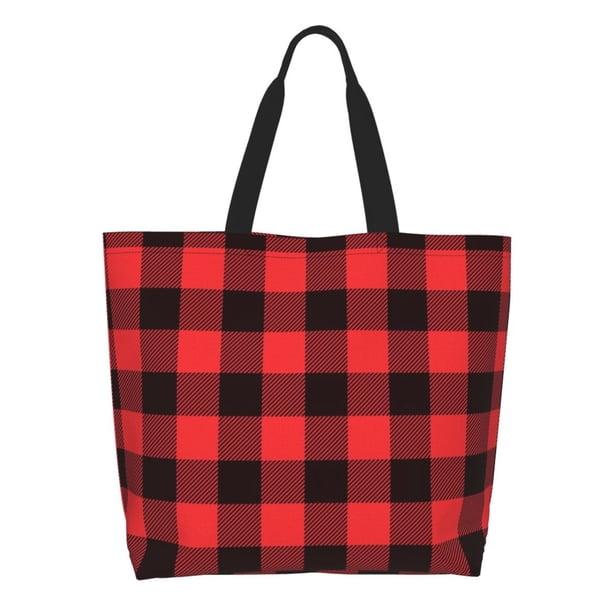 Disketp Buffalo Plaid Red Black Bolsa Tote Estampada para Mujer, Bolso de Hombro y de Mano para Compras y Viajes