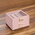 thumbnail image 3 of LEDREM Jewelry Box Organizer, 3-Layer Jewelry Storage with 2 Drawers & Glass Lid, Modern Vanity Display Case for Rings Necklaces, Jelly Pink and Gold, 3 of 6