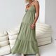 thumbnail image 4 of Vestido casual de mujer con cuello en V plisado vestido largo sin espalda una línea de vestido de playa de verano FLhrweasw Nuevo, 4 of 7